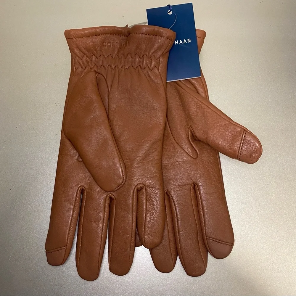 NWT Cole Haan Women's Leather Touch Screen Gloves in British Tan - Size XL
